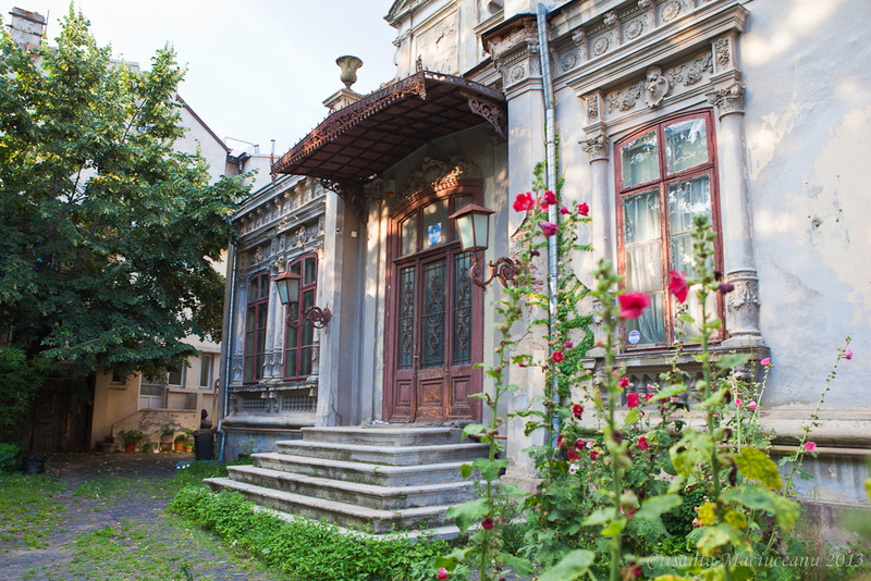 intrarea si geamurile strajuite de coloane ionice  laterale