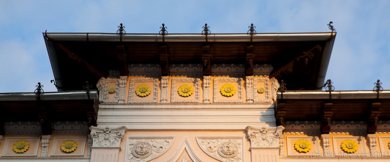 casetoanele au ceramică originală (majolică) în formă de flori iar deasupra, la acoperiş, se văd ţepuşele de streaşină vechi